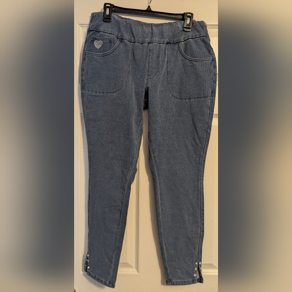 Quacker Factory DeamJeannes Flat Waistband Jegging with Rhinestones NWT